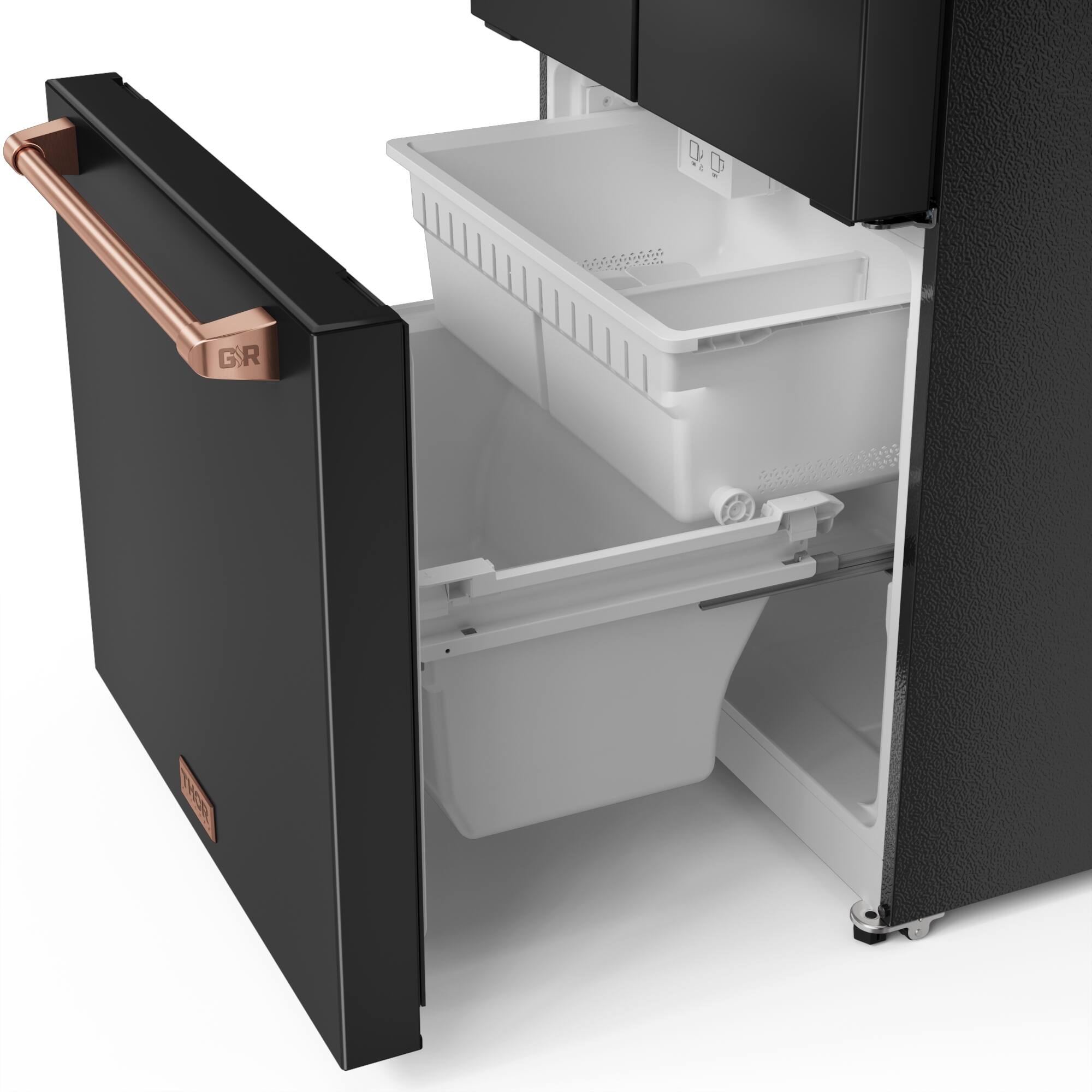 Alt View 11. Thor Kitchen - Gordon Ramsay Series by Thor Kitchen 17.5 Cu. Ft. Counter Depth Refrigerator with Rose Gold Hardware - Black.