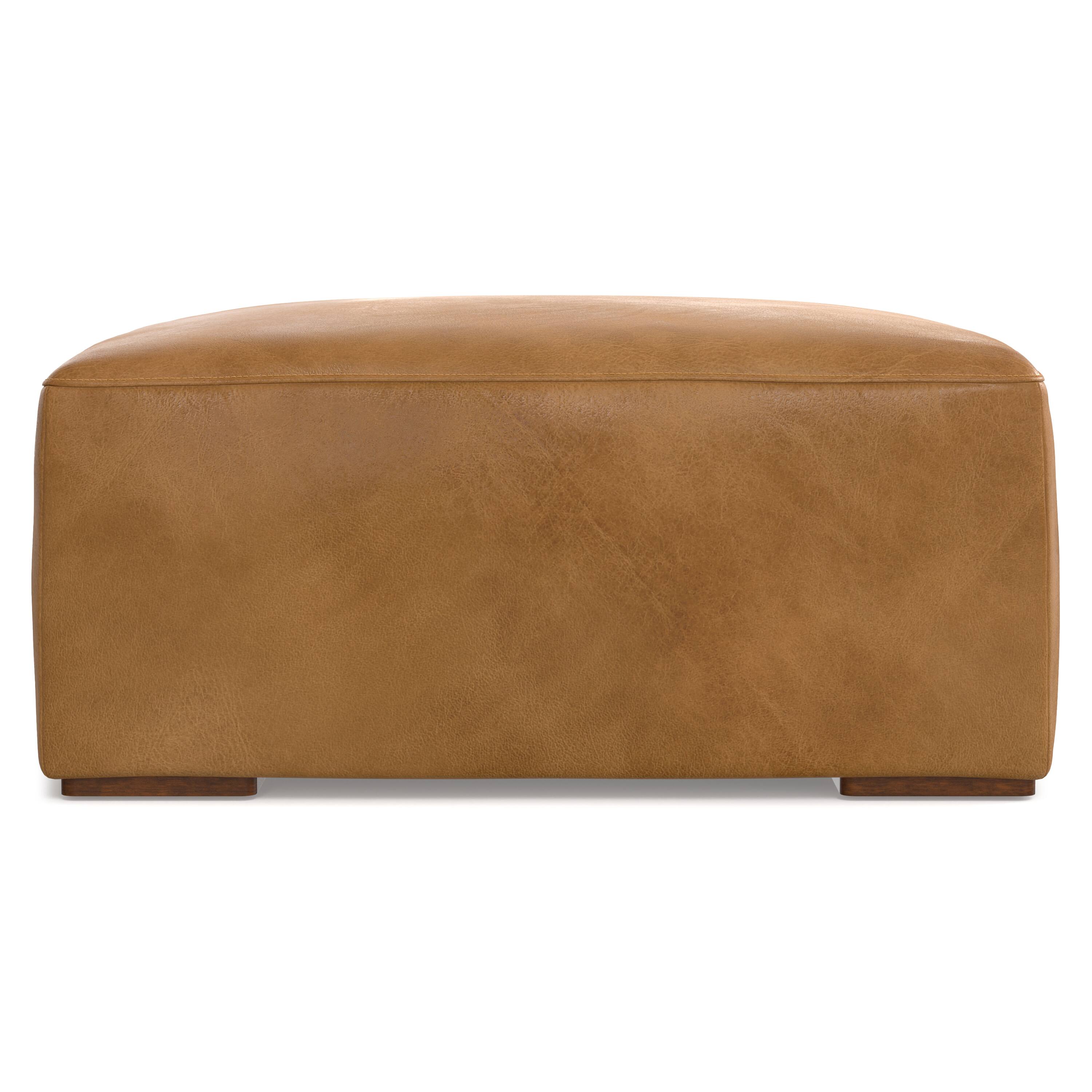Alt View 1. Simpli Home - Rex Ottoman in Genuine Leather - Sienna.