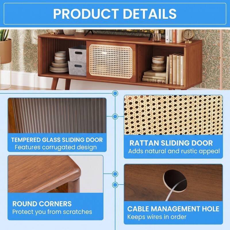 PRODUCT DETAILS

- TEMPERED GLASS SLIDING DOOR
  - Features corrugated design

- RATTAN SLIDING DOOR
  - Adds natural and rustic appeal

- ROUND CORNERS
  - Protect you from scratches

- CABLE MANAGEMENT HOLE
  - Keeps wires in order