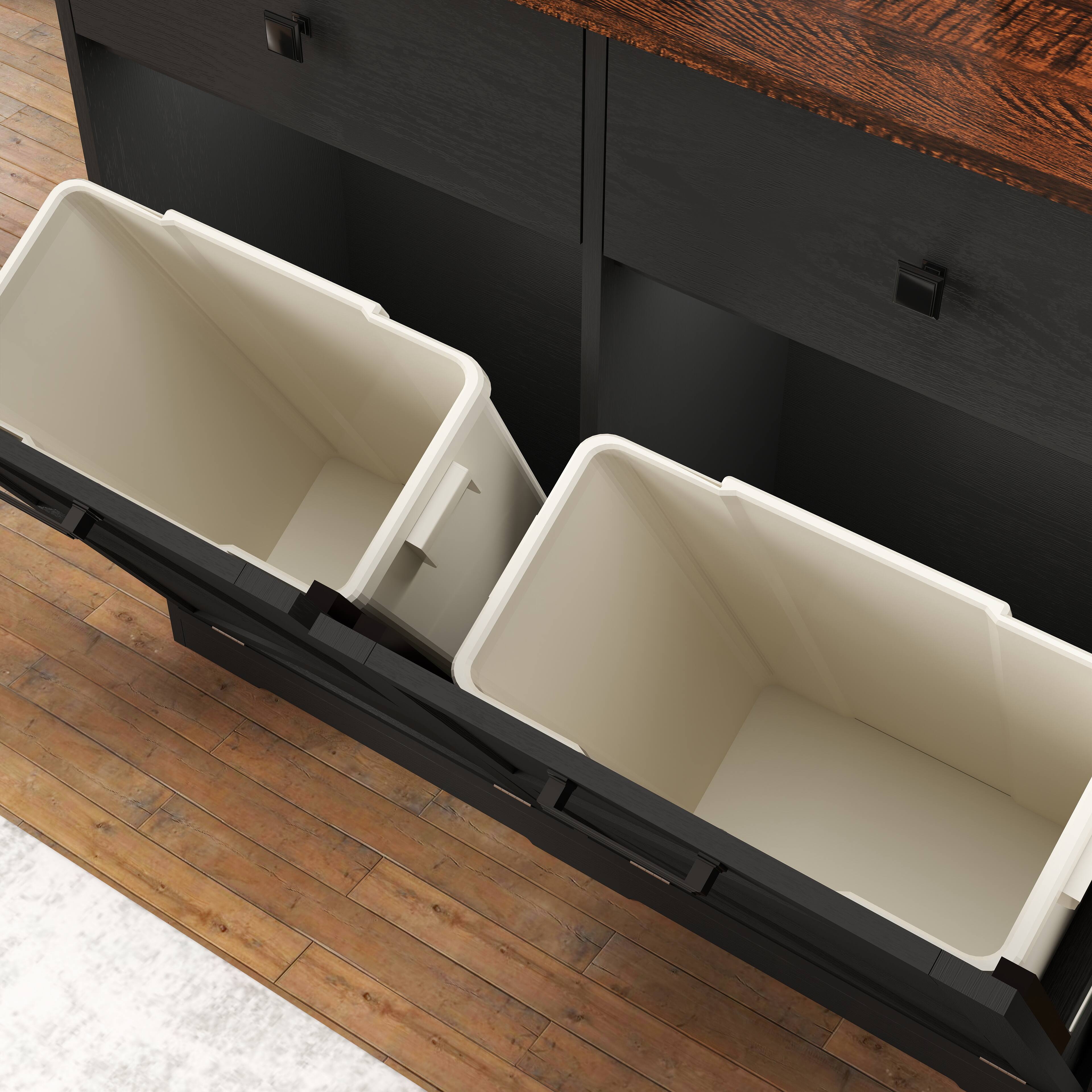 Alt View 6. GOODSILO - Double Tilt Out Trash Cabinet - Farmhouse Style Kitchen Recycling Cabinet with Drawer - Black.