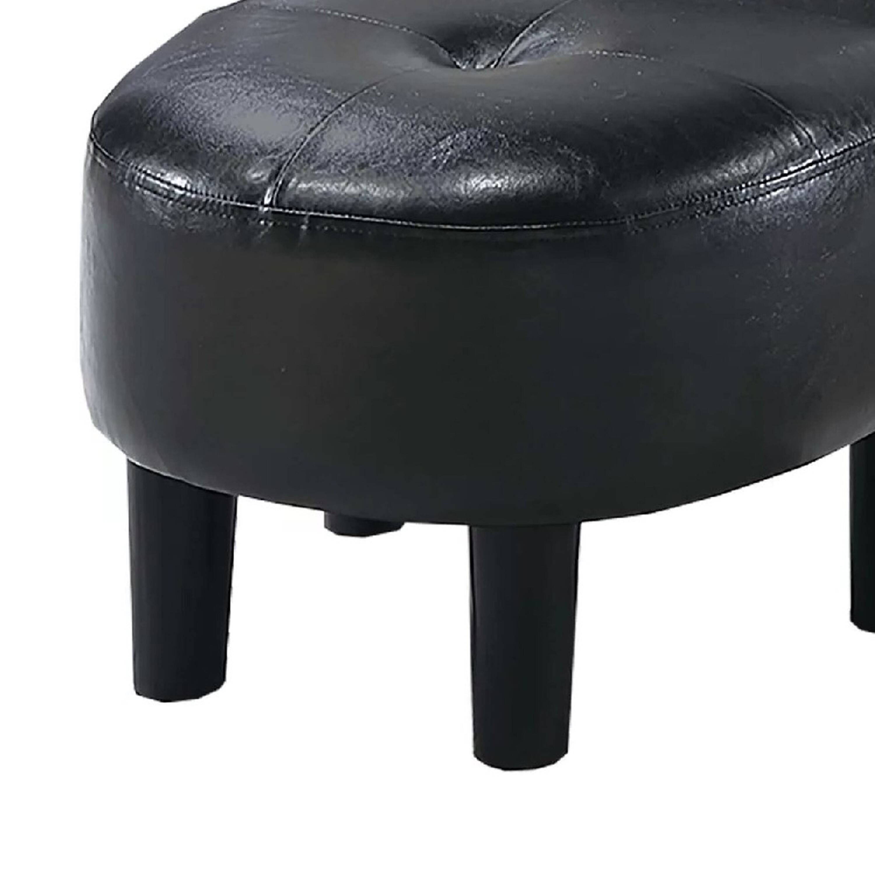 Back. Manhattan Lane - 2pc Accent Chair and Ottoman Set, Black Faux Leather, Foam Cushions - Black.