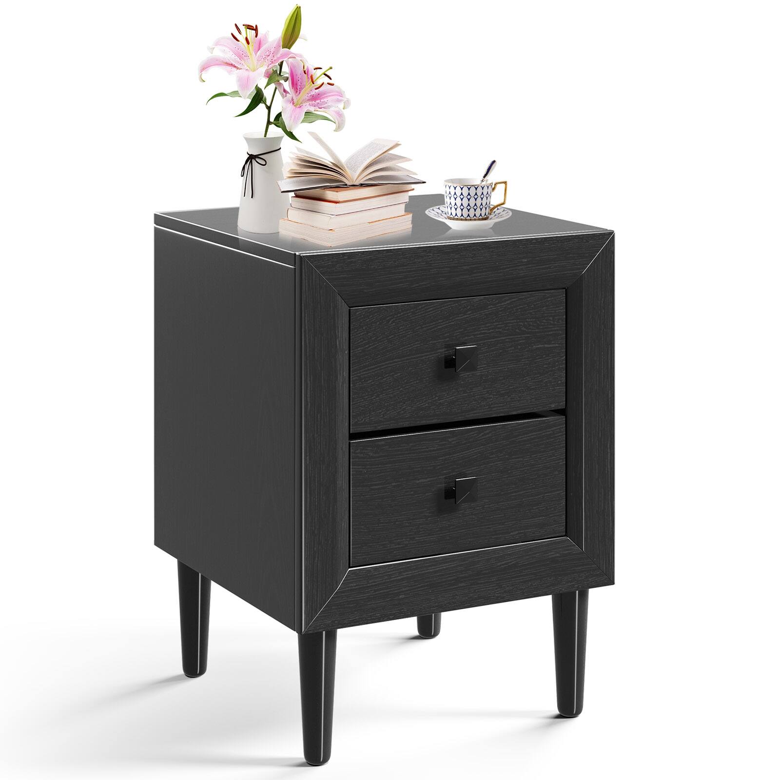 Alt View 1. Ecooso - Multipurpose Retro Bedside Nightstand/ End Table with 2 Drawers - Black.