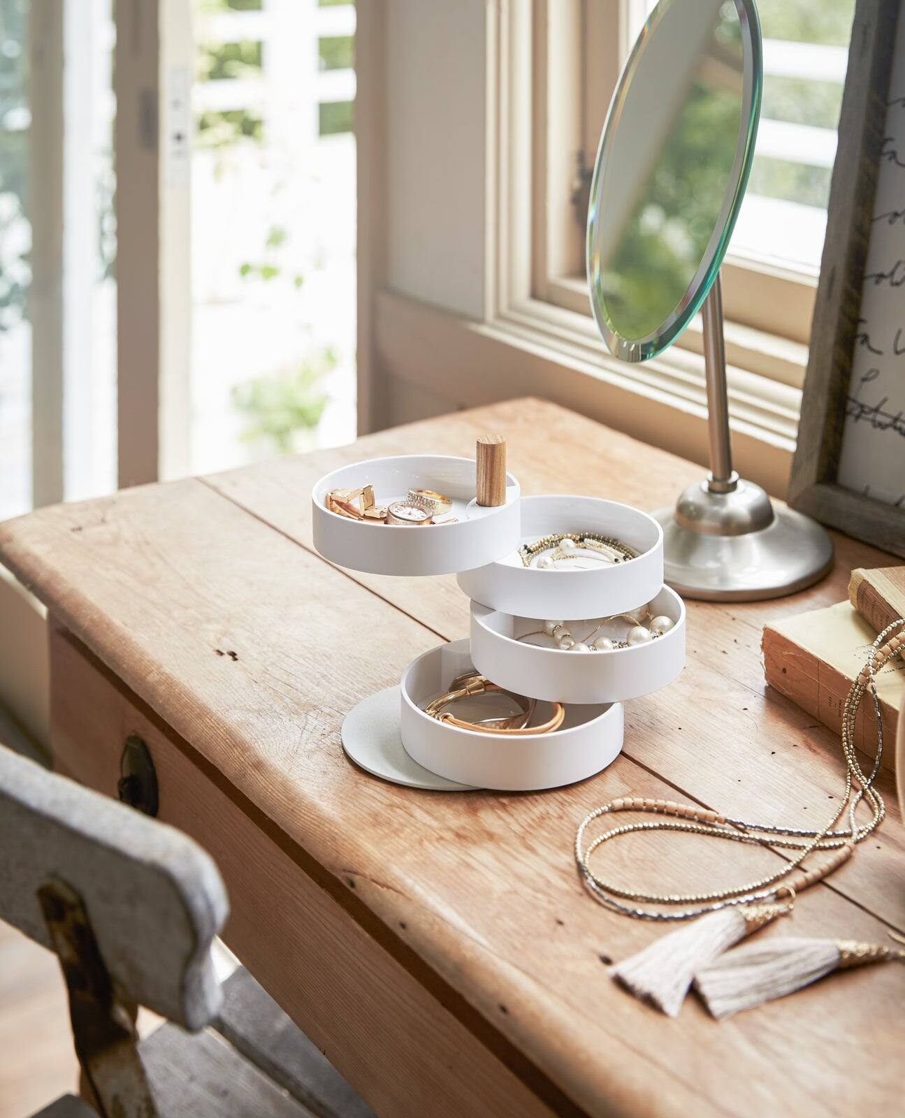 Angle. Yamazaki Home - Open Top Stacked Jewelry Organizer - White.
