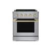 Front. Hauslane - HausPro 30 in. 4 Burners Gas Range in Satin Brass with 20,000 BTU and Convection Oven with 5 Rack Positions - Satin Brass.
