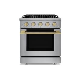 Hauslane - HausPro 30 in. 4 Burners Gas Range in Satin Brass with 20,000 BTU and Convection Oven with 5 Rack Positions - Satin Brass