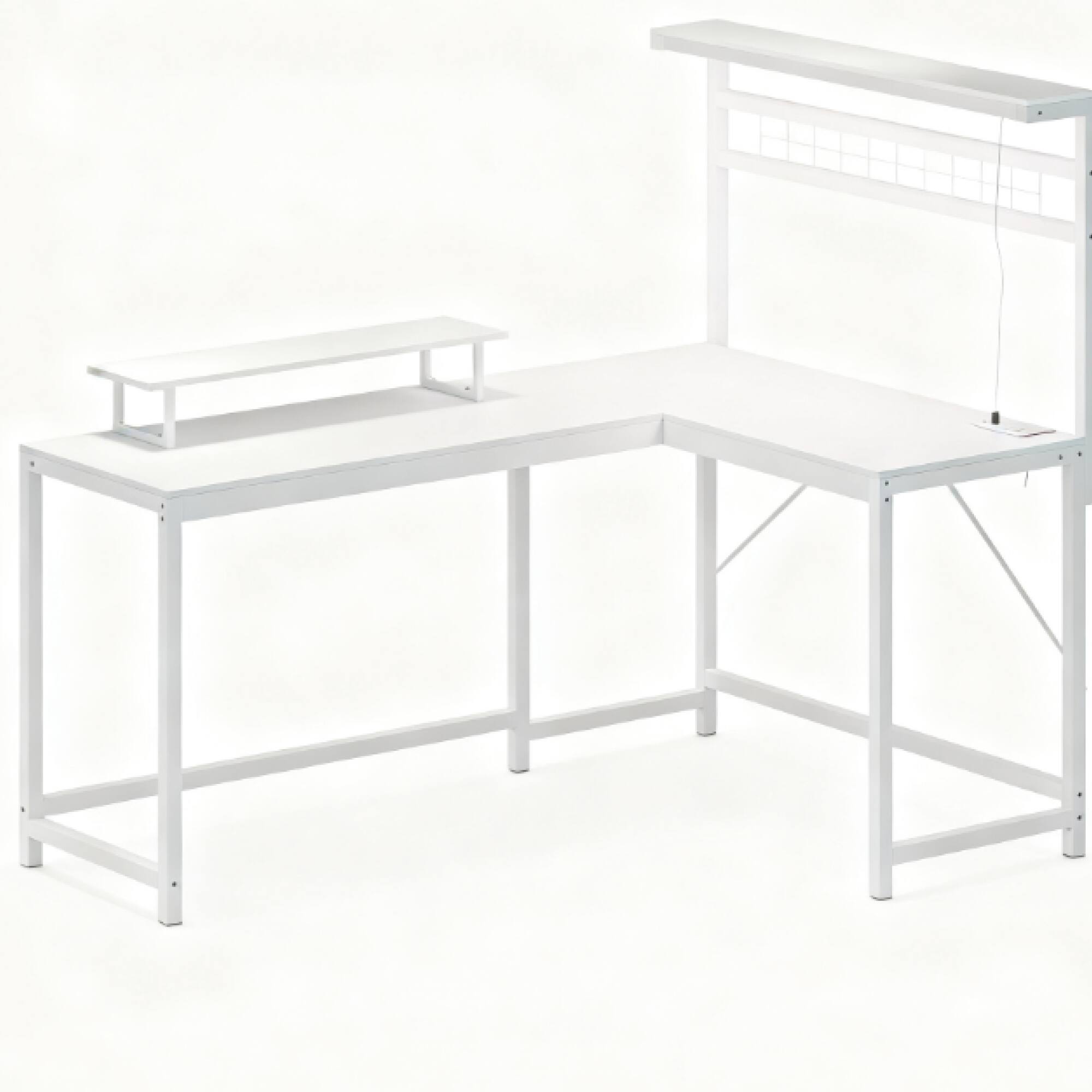 Angle. GOODSILO - L-Shaped Computer Desk with Integrated Power Outlets, RGB LED Lighting, and Adjustable Monitor Stand - White.