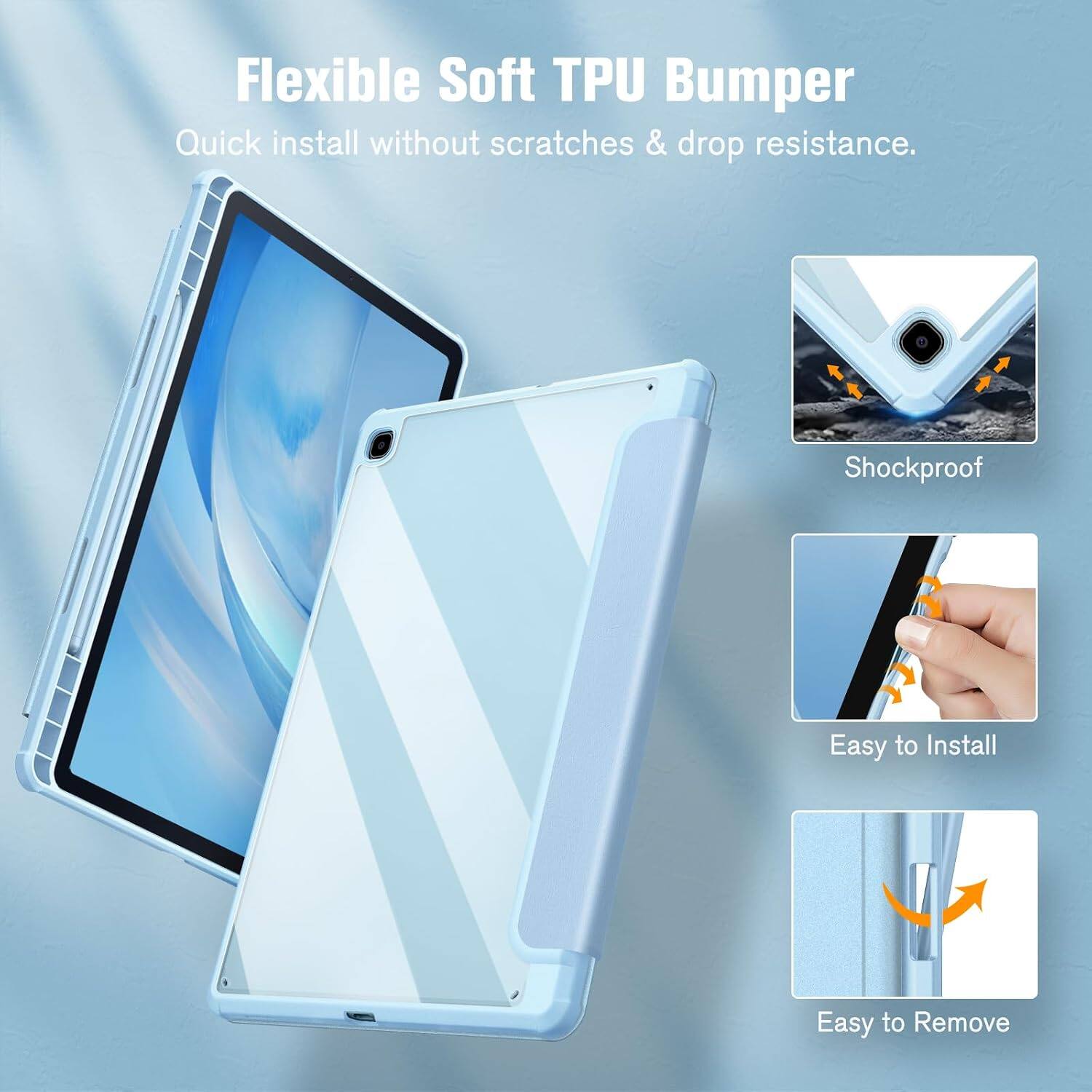 Flexible Soft TPU Bumper  
Quick install without scratches & drop resistance.  
Shockproof  
Easy to Install  
Easy to Remove