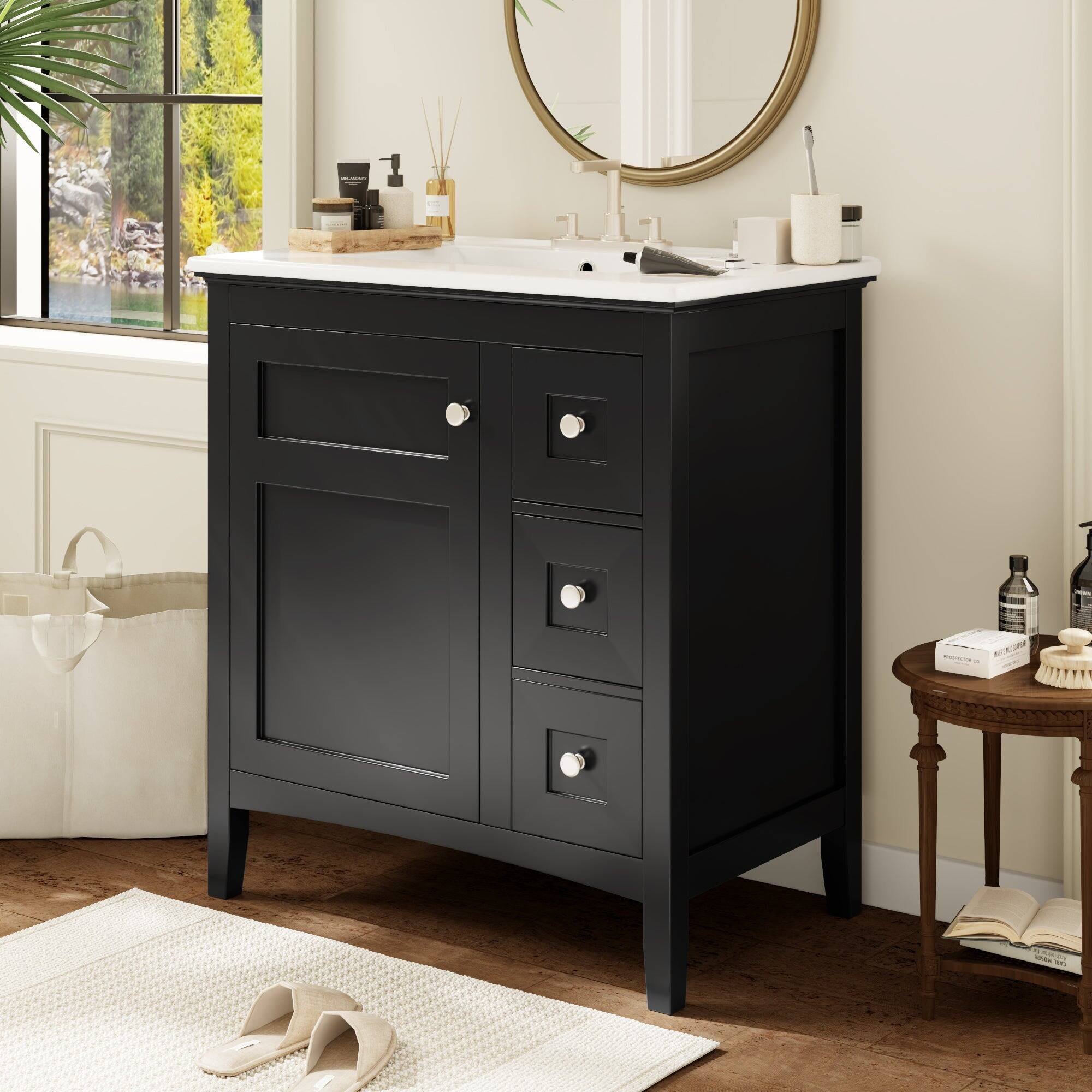 Alt View 2. Boyel Living - 30 Inch Bathroom Vanity with Ceramic Sink Three Drawers Black - Black.