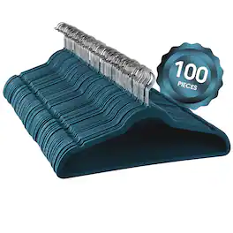 Elama - Home 100 Piece Velvet Slim Profile Heavy Duty Felt Hangers with Stainless Steel Swivel Hooks - Blue