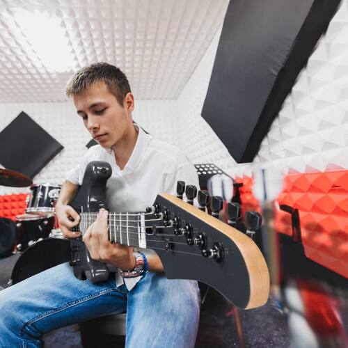 Back. Winado - 39 Inch Solid Body 6 String KST Electric Guitar with H-H Pickup for Beginner with Portable Bag - Grey.