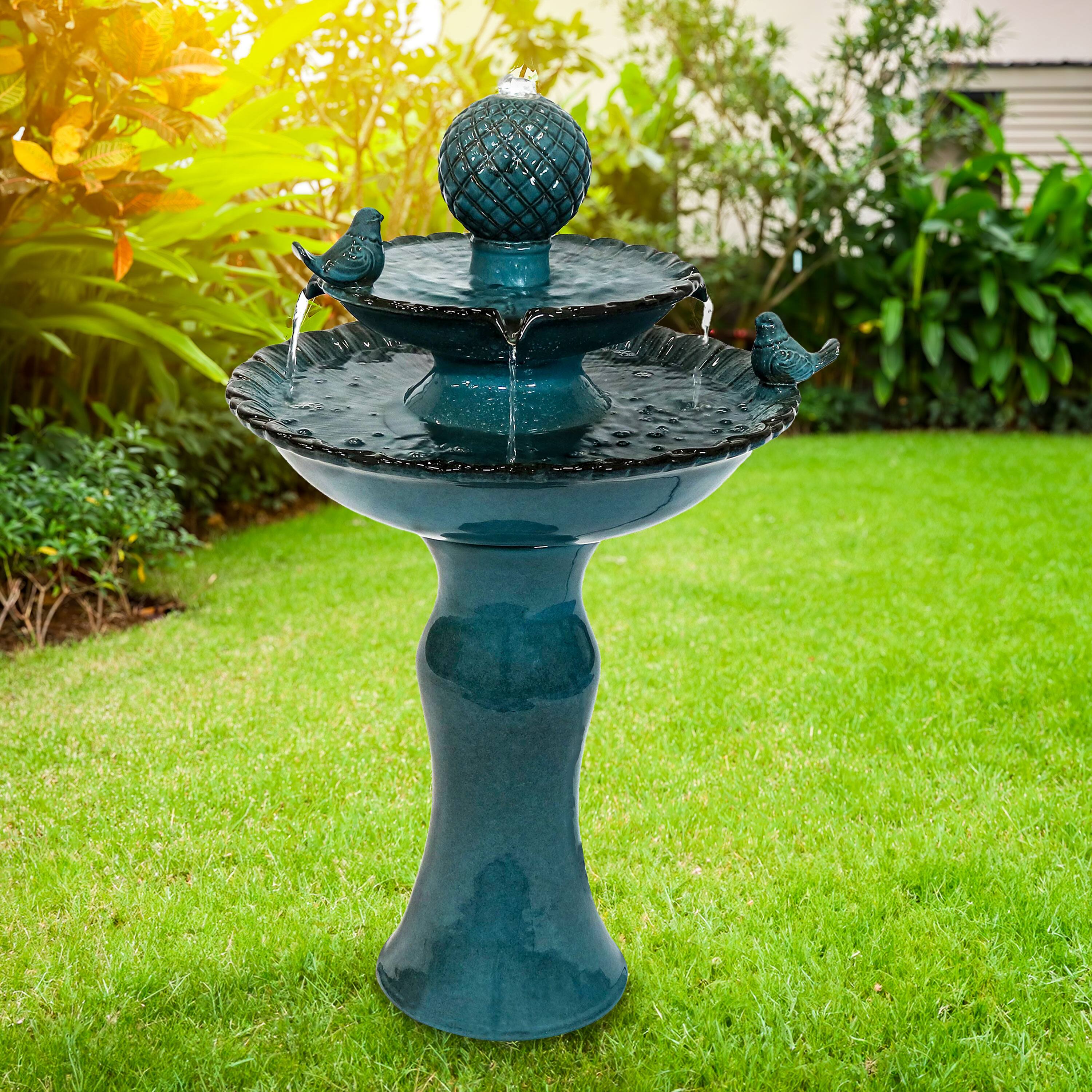 Alt View 10. Sunnydaze - Resting Birds Ceramic Outdoor 2-Tier Water Fountain - Blue.