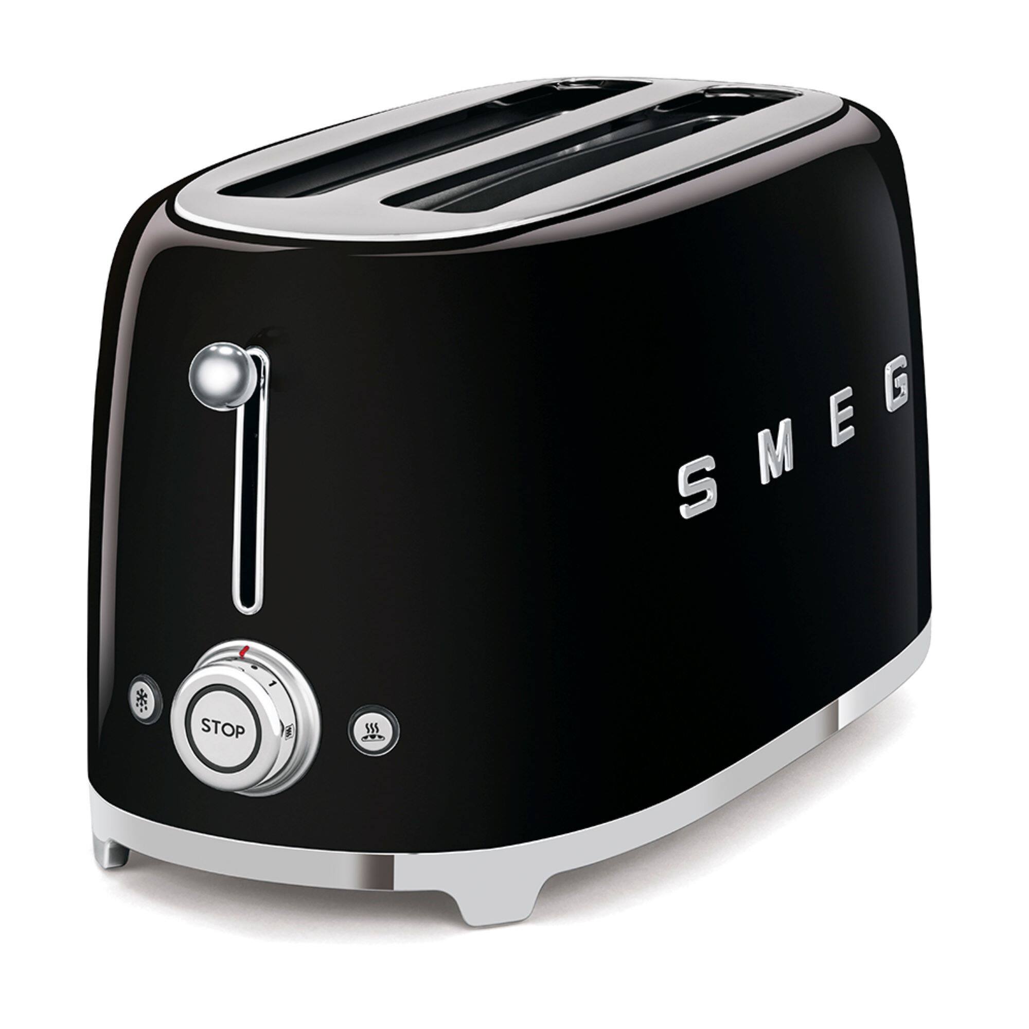 Angle. SMEG - SMEG TSF02 4-Slice Long Wide-Slot Toaster - Black.