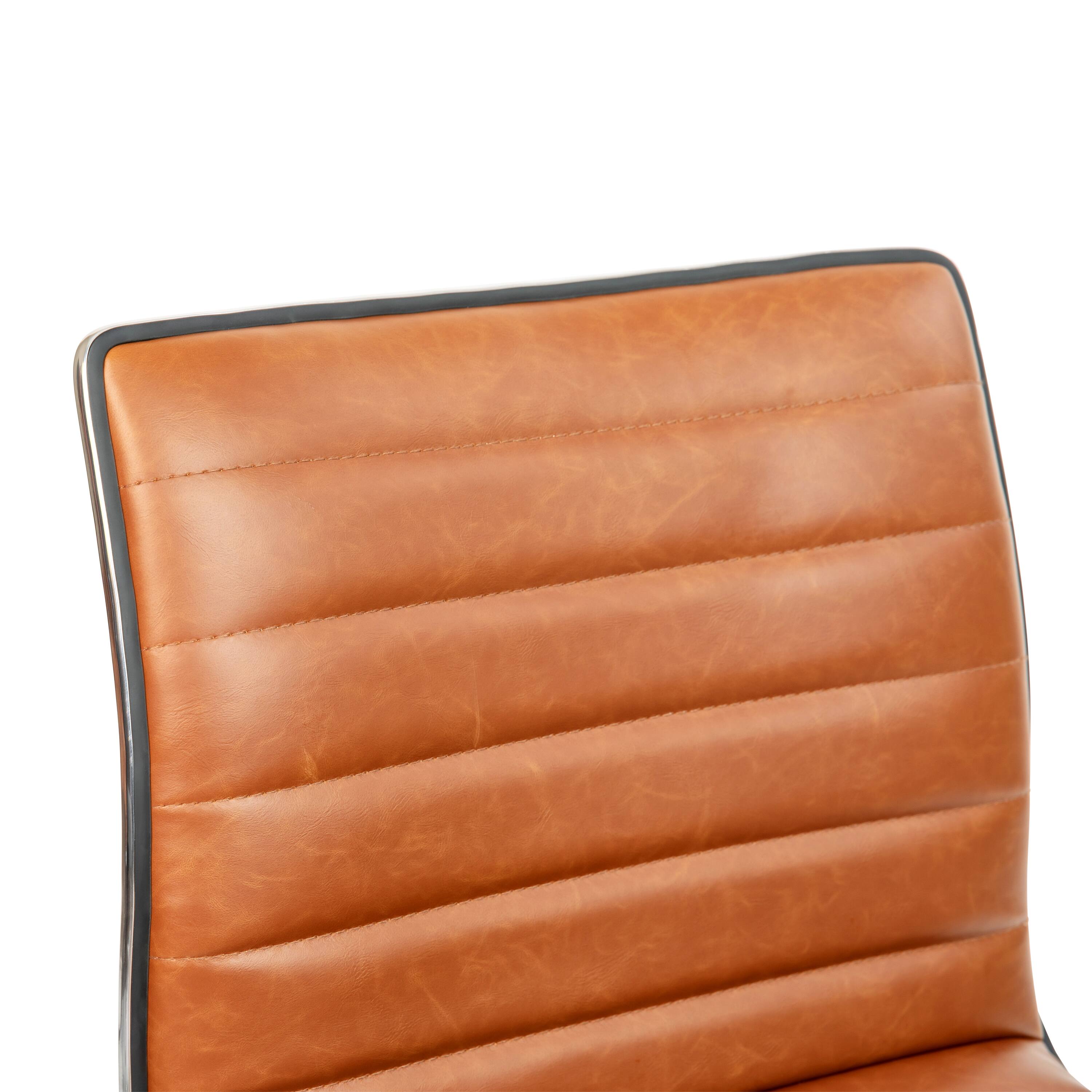 Alt View 9. Emma + Oliver - Low Back Designer Armless Ribbed Swivel Task Office Chair - Brown Vinyl/Chrome Frame.
