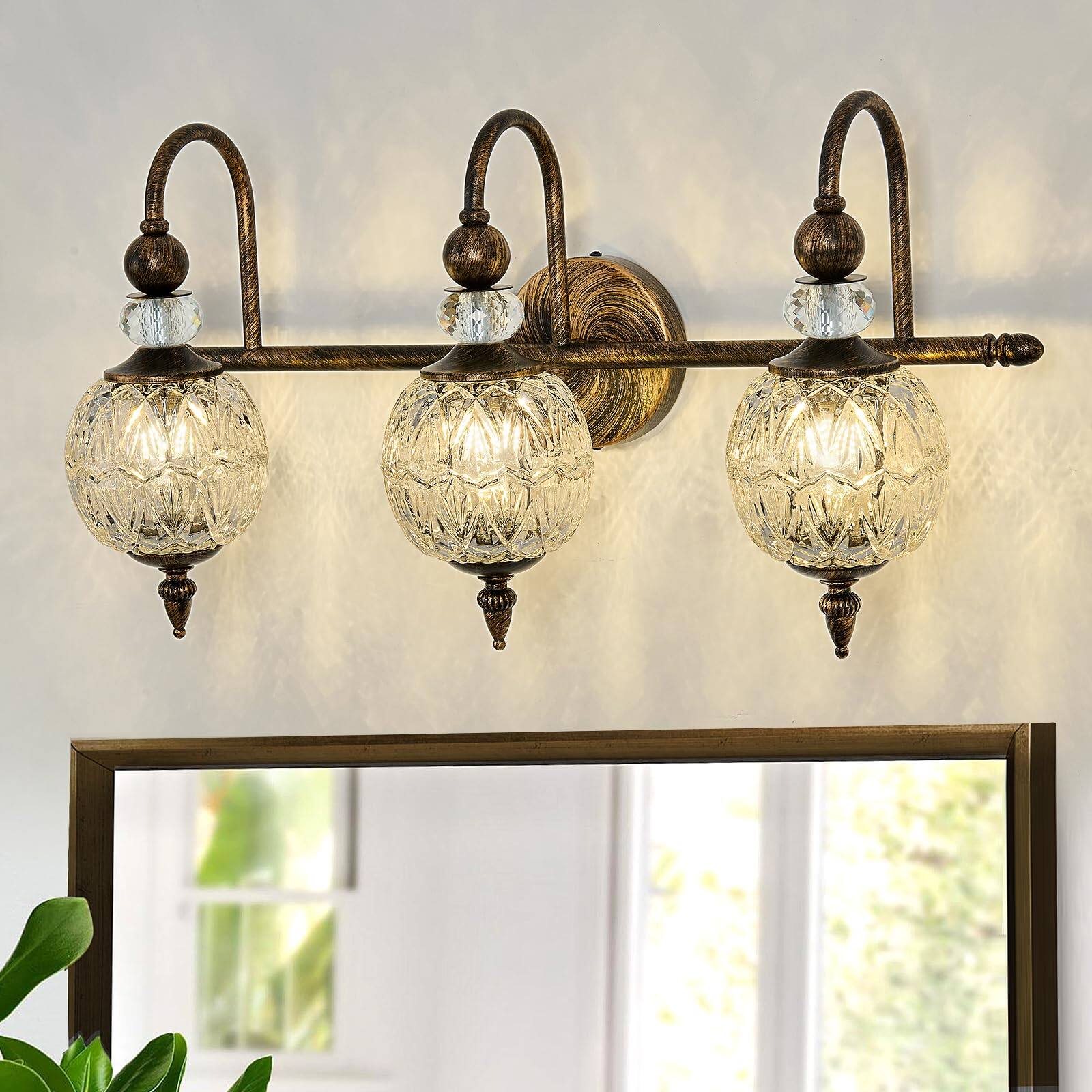 Alt View 2. Cedar Assembly - Vintage Bathroom Light Fixtures Bronze Vanity With Glass Globe Lampshade Lights Mid Century G Bulb Wall Sco - Bronze 3 light.