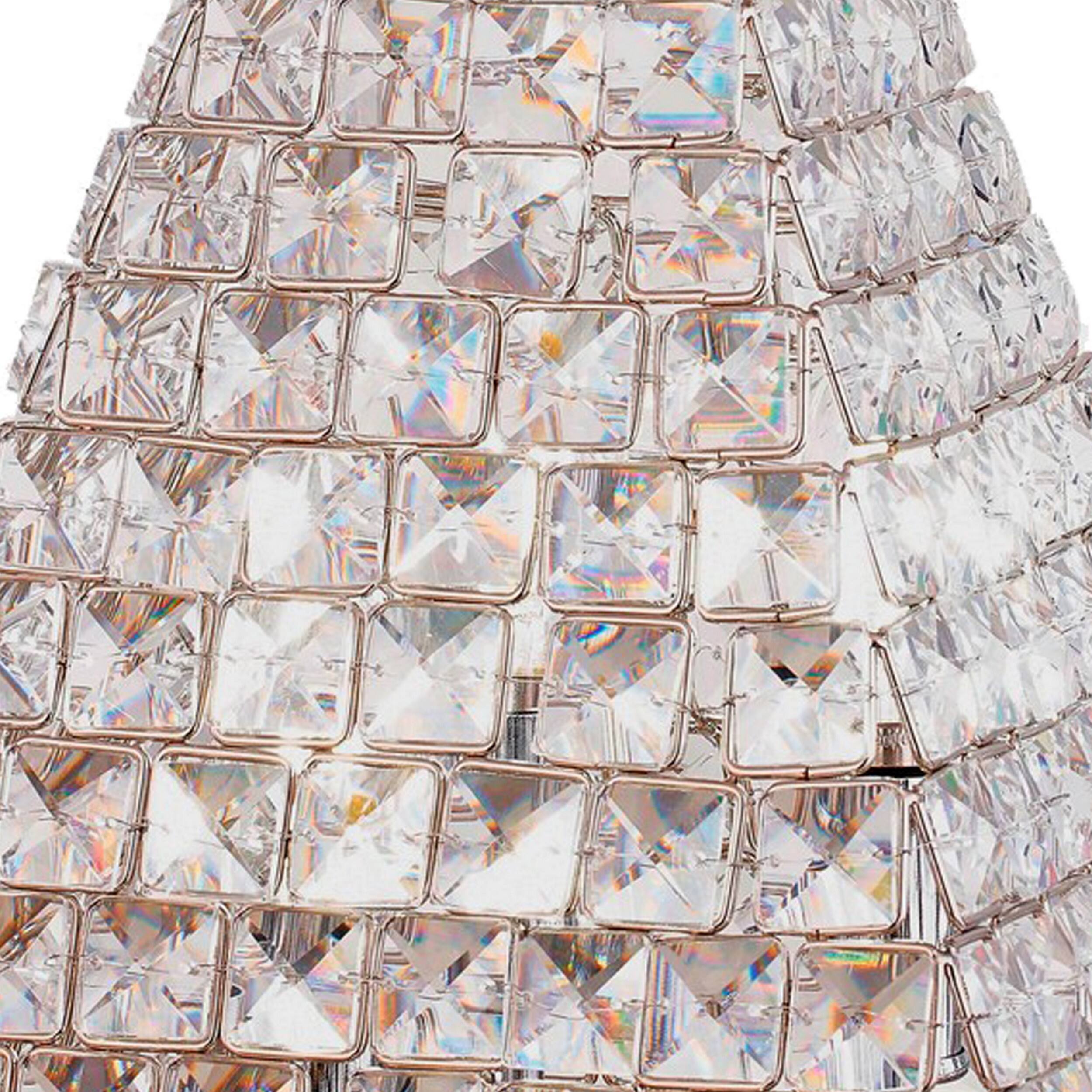 Angle. Manhattan Lane - 14 Inch Table Lamp, Crystal Pyramid Shaped Frame, Stone Studded - Nickel.