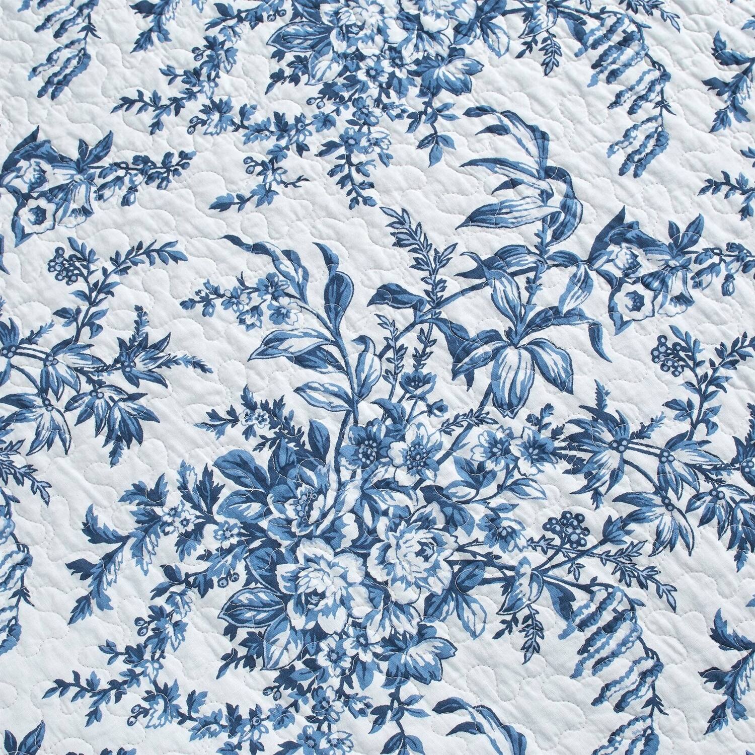 Back. Hivvago - Full/Queen 3 Piece Bed In A Bag Reversible Blue White Floral Cotton Quilt Set - Blue, White.