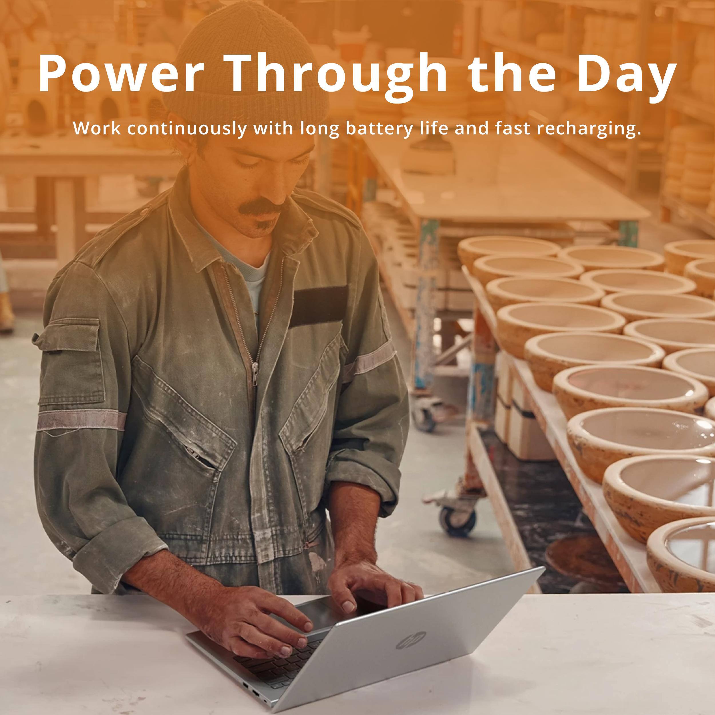 Power Through the Day

Work continuously with long battery life and fast recharging.