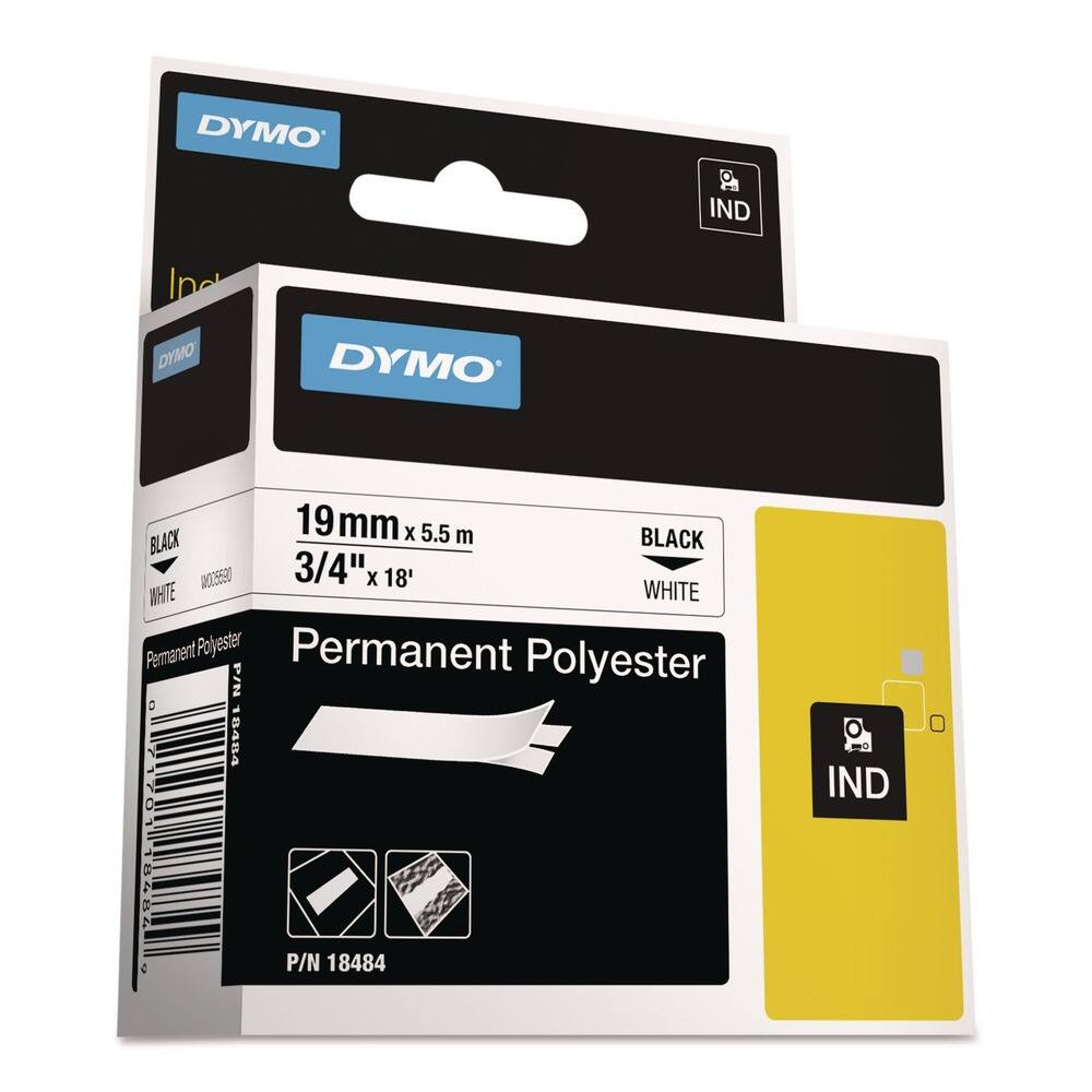 DYMO - 18484 0.75 in. x 18 ft. Rhino Permanent Poly Industrial Label Tape - /Black Print - White