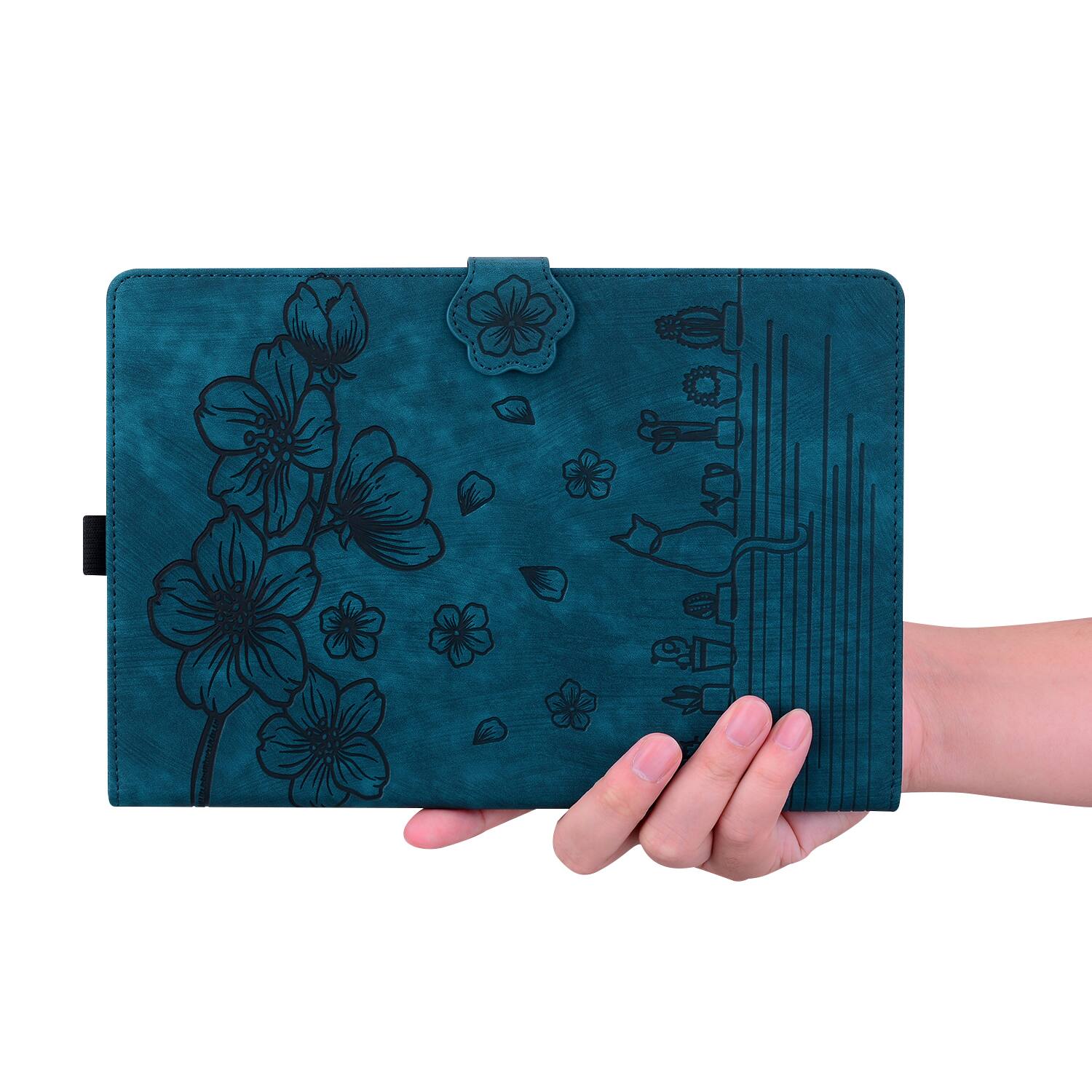Alt View 4. Dteck - For Apple iPad (A16) 11" 2025/iPad 10th 2022 Embossed Flower Pattern Folio Case Card Slots Kickstand Cover - Blue.