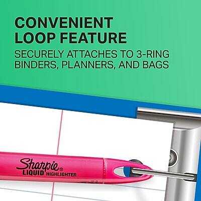 CONVENIENT LOOP FEATURE  
SECURELY ATTACHES TO 3-RING BINDERS, PLANNERS, AND BAGS  

Sharpie LIQUID HIGHLIGHTER