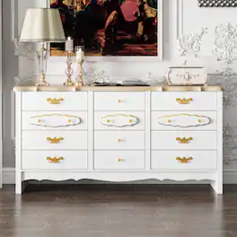 FUFU&GAGA - French Court-Style Nine-Drawer Storage Dresser – A Fusion of Luxurious Aesthetics and Practical Storage - White