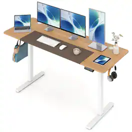 Costway - 63 x 24 Inch Electric Standing Desk with 3 Memory Presets, Cable Management & Hook - Natural+White