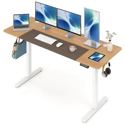 Front. Costway - Costway 63 x 24 Inch Electric Standing Desk with 3 Memory Presets, Cable Management & Hook - Natural+White.