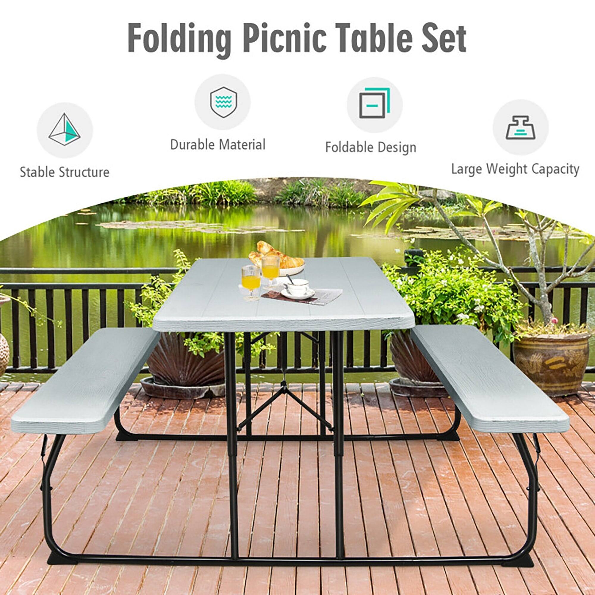 Folding Picnic Table Set

- Stable Structure
- Durable Material
- Foldable Design
- Large Weight Capacity