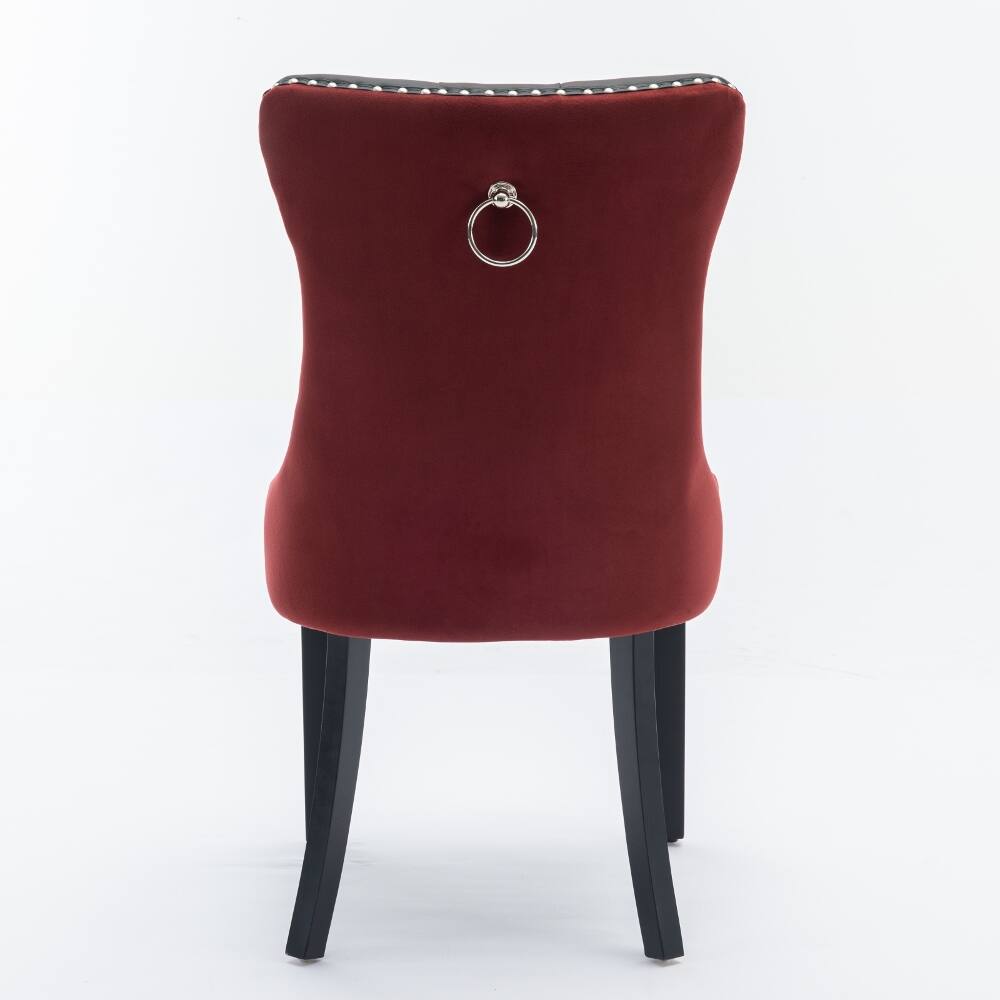 Alt View 3. Loheer - Loheer Tufted Velvet Solid Wood Dining Chairs Set of Two Burgundy - Burgundy.