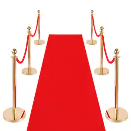 VEVOR - Stanchion Post, 6 Pcs Crowd Control Barrier Set with Red Carpet, 4 Red Velvet Ropes, Stainless Steel Gold Stanchion Post - Red velvet rope