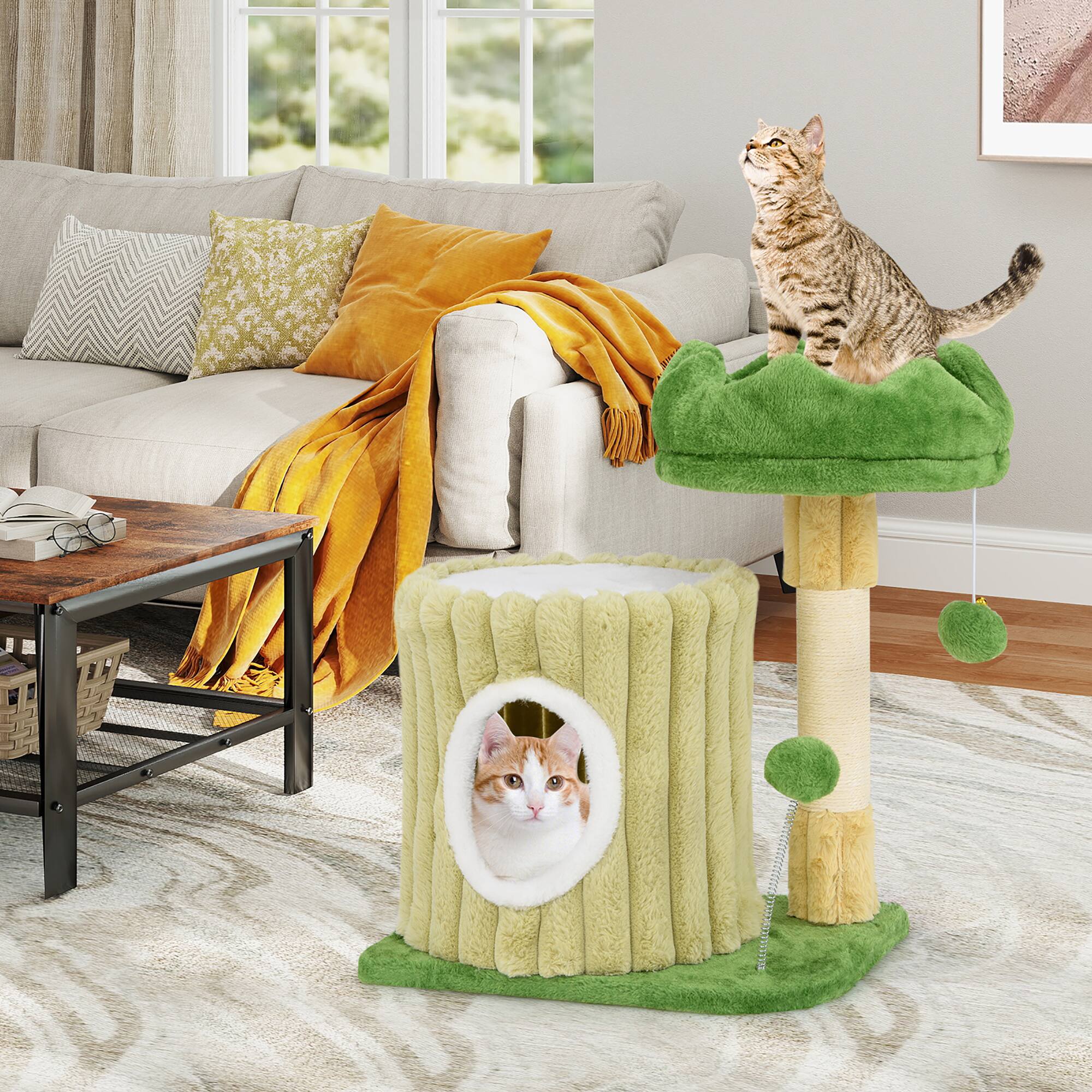 Alt View 4. Gymax - Gymax Modern Small Cat Tower w/ Sisal Scratching Posts Plush Padded Perch Large Condo.