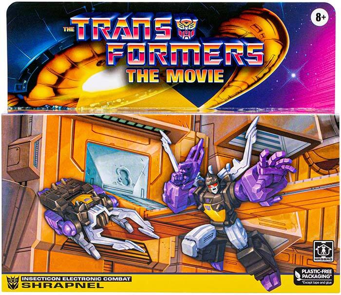 TRANSFORMERS THE MOVIE  
8+  
INSECTICON ELECTRONIC COMBAT SHRAPNEL  
PLASTIC-FREE PACKAGING* "Except tape and glue"