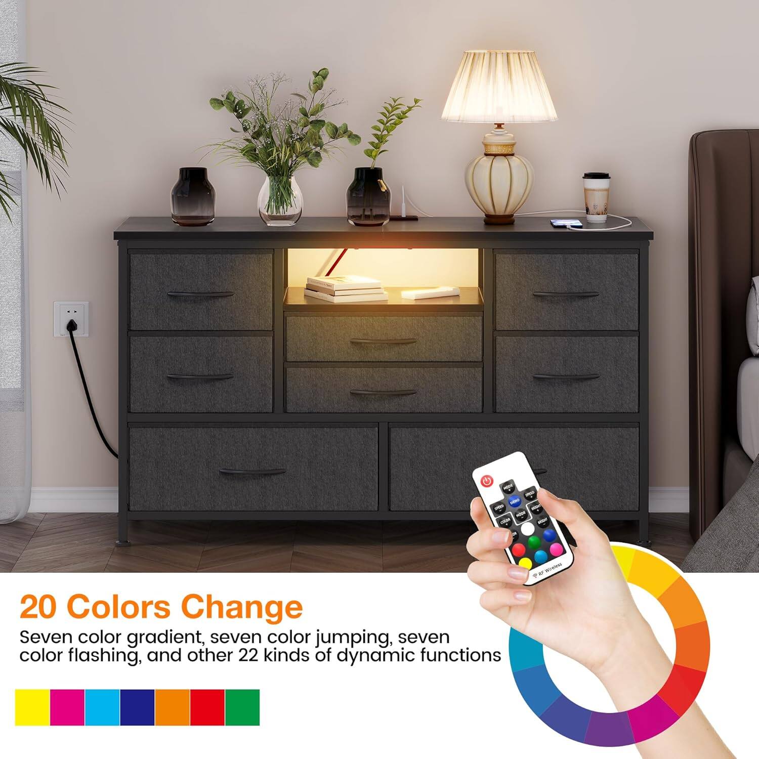 20 Colors Change

Seven color gradient, seven color jumping, seven color flashing, and other 22 kinds of dynamic functions
