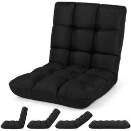 Costway - Adjustable 14-Position Floor Chair Folding Lazy Sofa Lounge Chair Black - Black