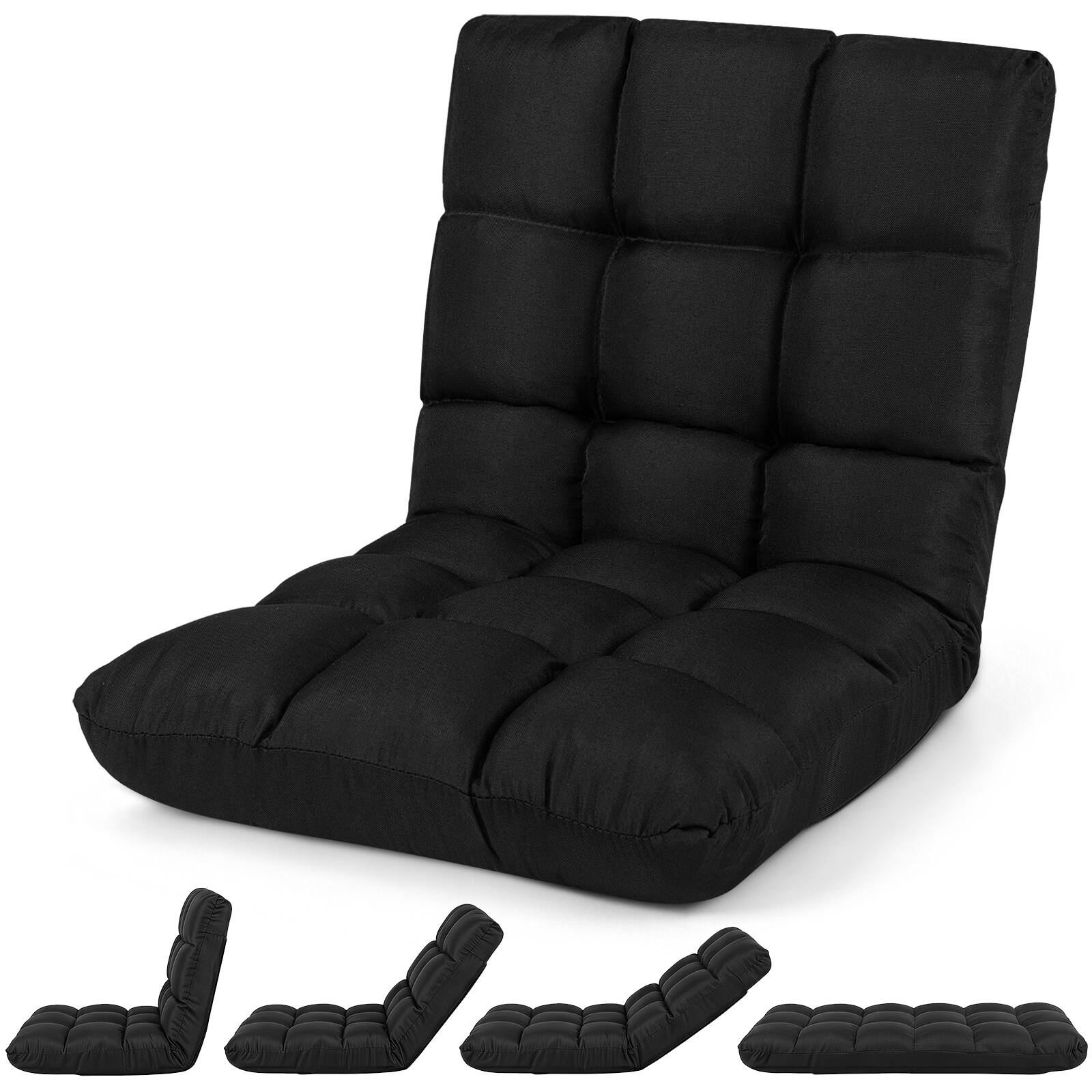Front. Costway - Costway Adjustable 14-Position Floor Chair Folding Lazy Sofa Lounge Chair Black - Black.