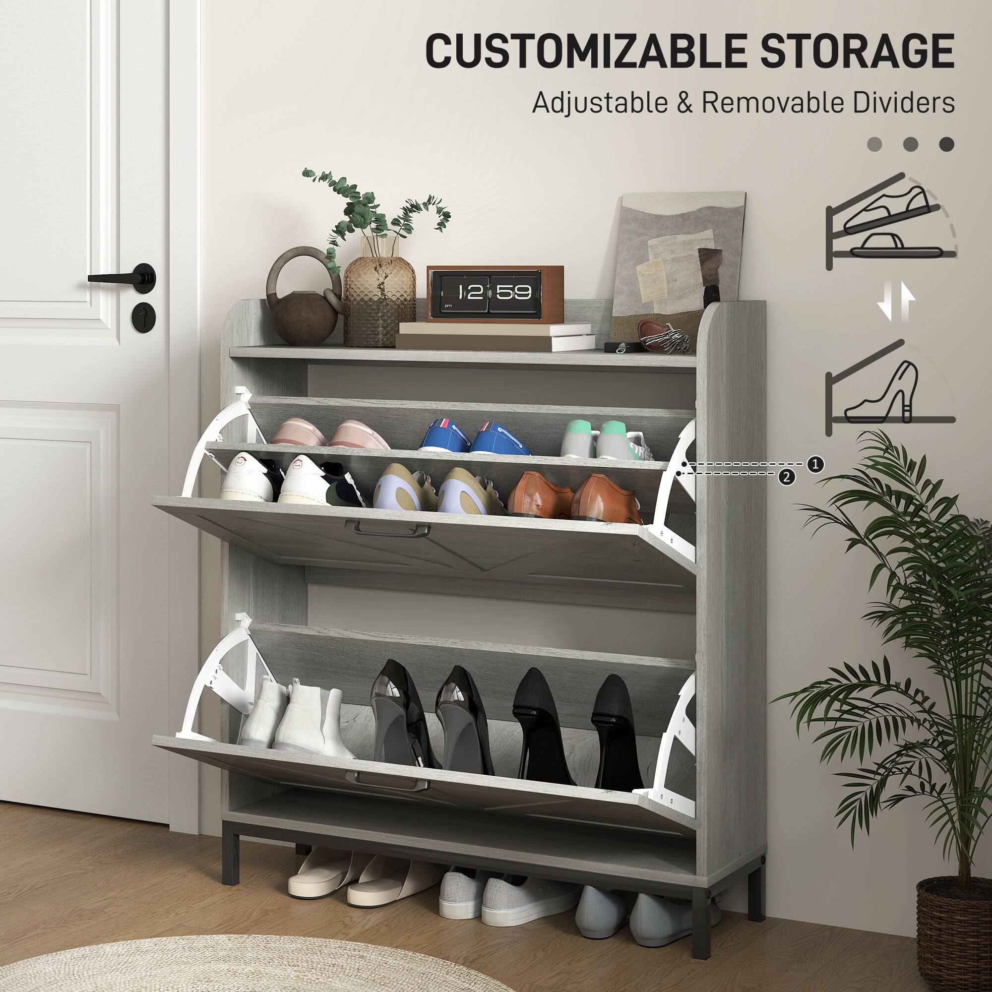 CUSTOMIZABLE STORAGE, Adjustable & Removable Dividers, 12:59, 1, 2