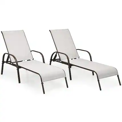 Front. Costway - Costway 2PCS Patio Lounge Chair Chaise Adjustable Reclining Armrest - Grey.