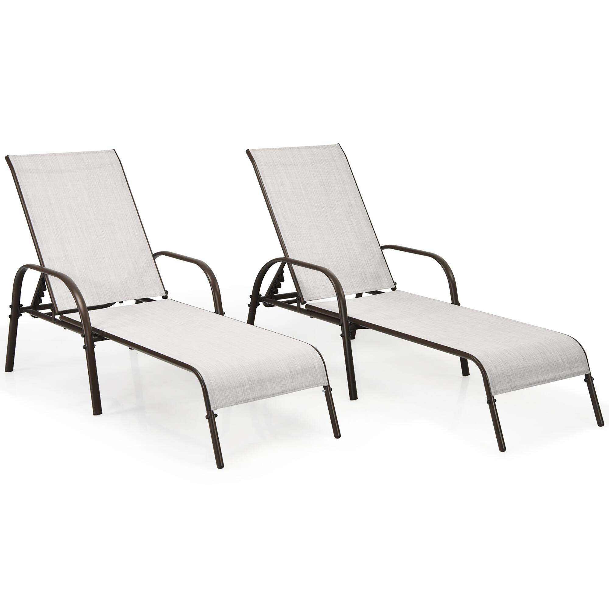 Costway - 2PCS Patio Lounge Chair Chaise Adjustable Reclining Armrest - Gray