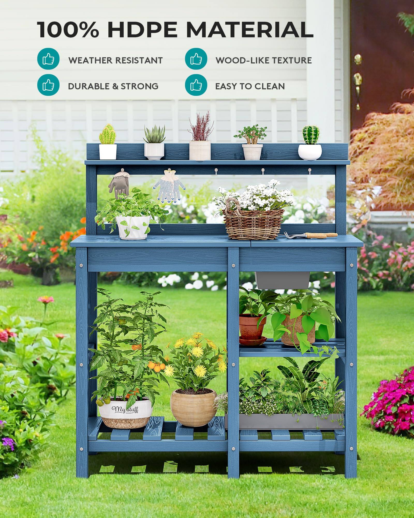 100% HDPE MATERIAL  
WEATHER RESISTANT  
WOOD-LIKE TEXTURE  
DURABLE & STRONG  
EASY TO CLEAN