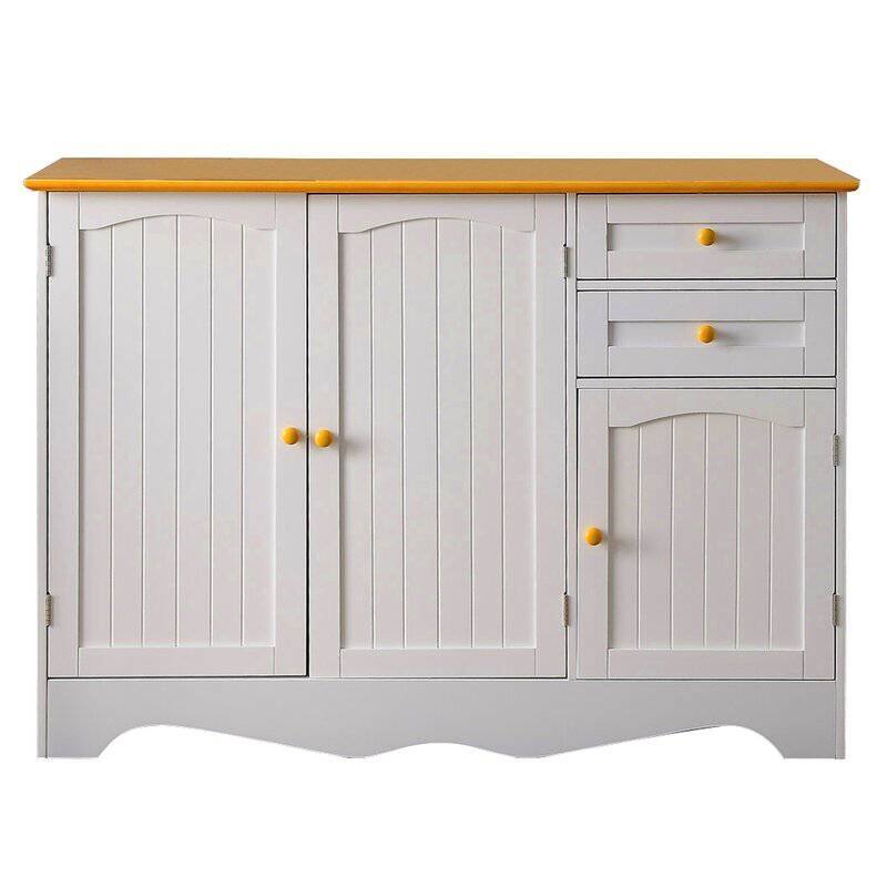 Angle. Hivvago - White Sideboard Buffet Cabinet with Light Wood Finish Top and Knobs - White, Light Brown.