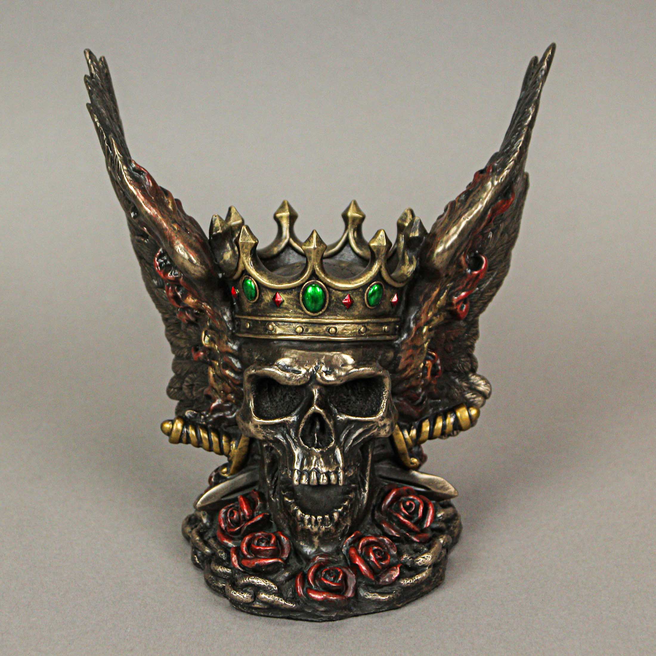 Alt View 7. Veronese Design - Bronze Finish Screaming Monarch Skull Statue With Flames and Wings 5.75 Inches High - Multicolored.