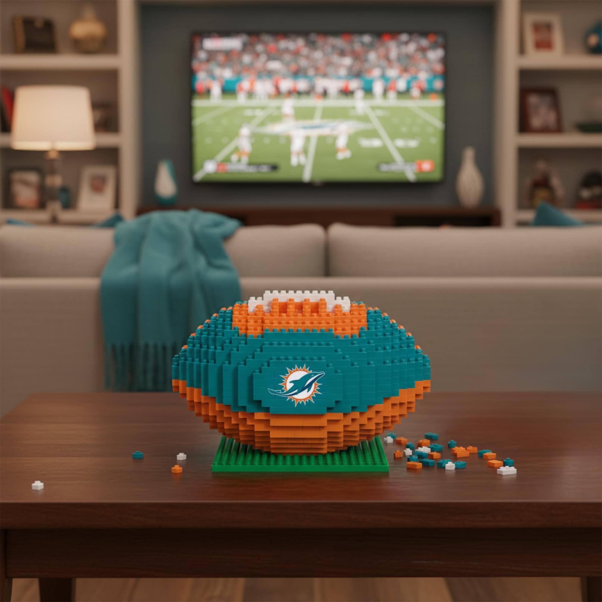 Alt View 2. Forever Collectibles - Miami Dolphins NFL BRXLZ Football 704-Piece Building Block Set - Blue.