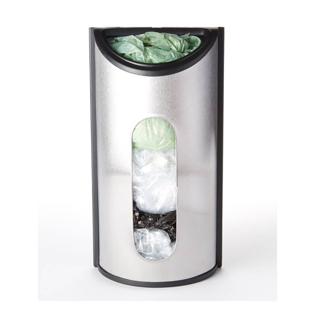 Front. Home It - Grocery Bag Holder - Plastic Bag Organizer - Stainless Steel Grocery Bags Holder with Easy-Access Opening.