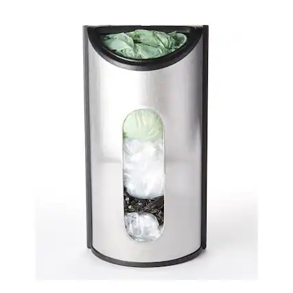 Front. Home It - Grocery Bag Holder - Plastic Bag Organizer - Stainless Steel Grocery Bags Holder with Easy-Access Opening.