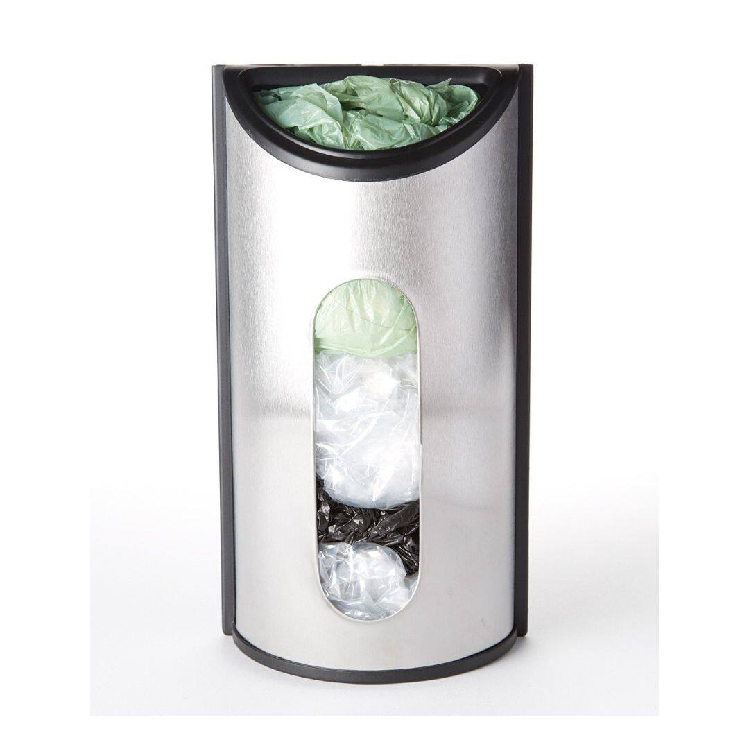 Front. Home It - Grocery Bag Holder - Plastic Bag Organizer - Stainless Steel Grocery Bags Holder with Easy-Access Opening.