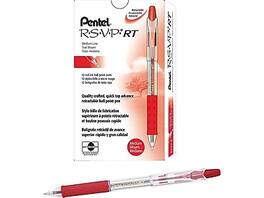 Pentel - R.S.V.P. RT Retractable Ballpoint Pens, Medium Point, Red Ink, Dozen - Clear