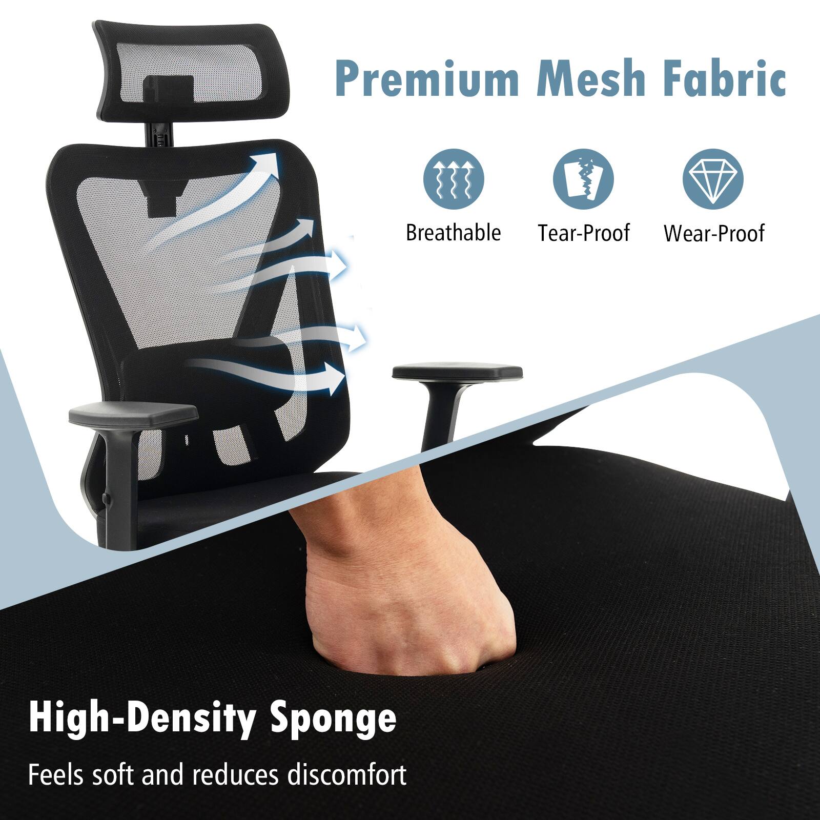 Premium Mesh Fabric Breathable Tear-Proof Wear-Proof High-Density Sponge Feels soft and reduces discomfort.