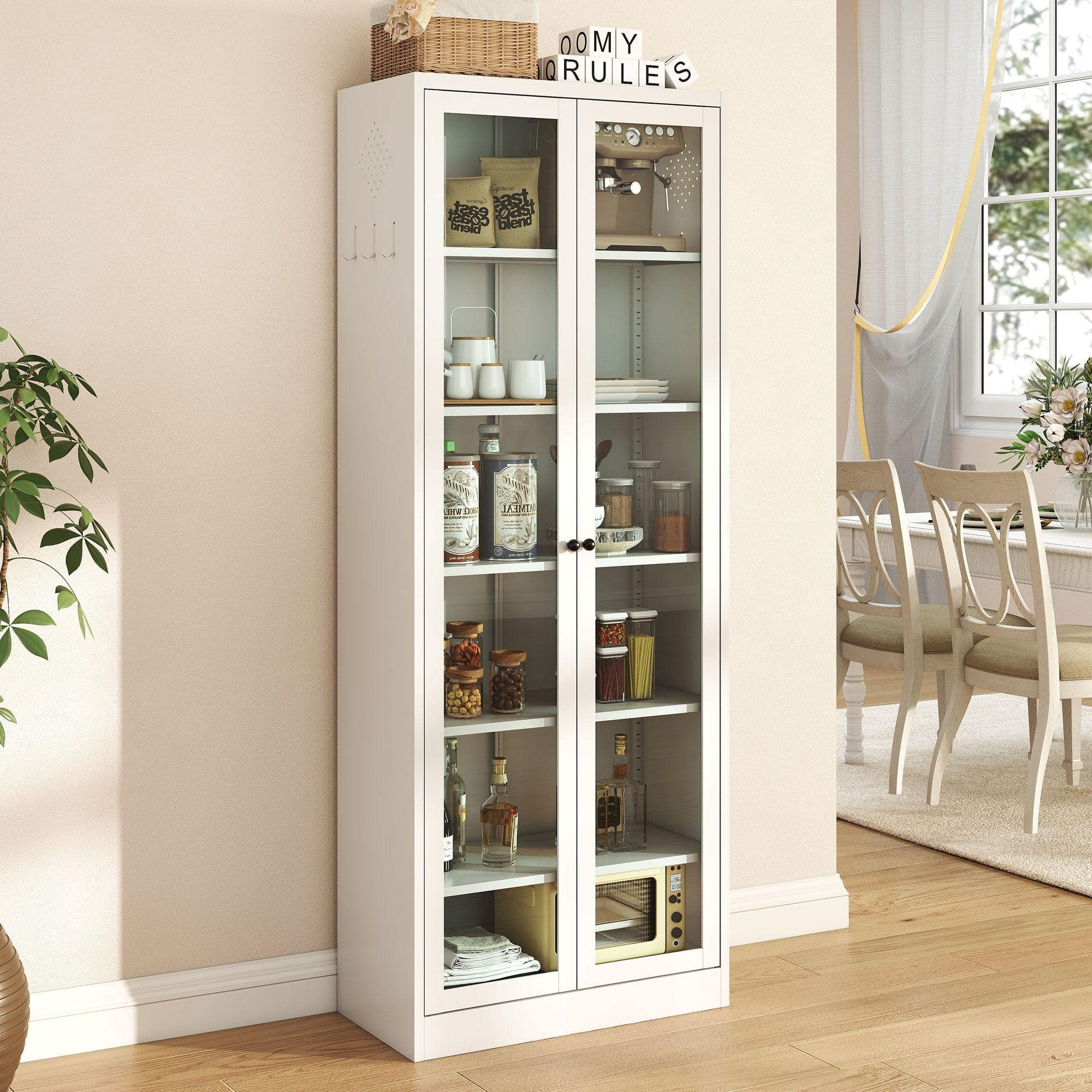 Mirfee - 72" Metal Pantry Cabinet with 5 Adjustable Shelves, Freestanding Kitchen Storage - White