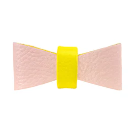 PoisePup - Cute Handmade Genuine Soft Full Grain Leather Dog Bow Tie - Light Pink | Yellow