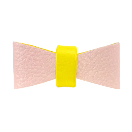 Front. PoisePup - Cute Handmade Genuine Soft Full Grain Leather Dog Bow Tie - Light Pink | Yellow.